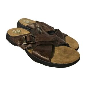 Earth Spirit Womens Casual Brown Leather Wide Strap Slides Sandals‎ Shoes 9 M